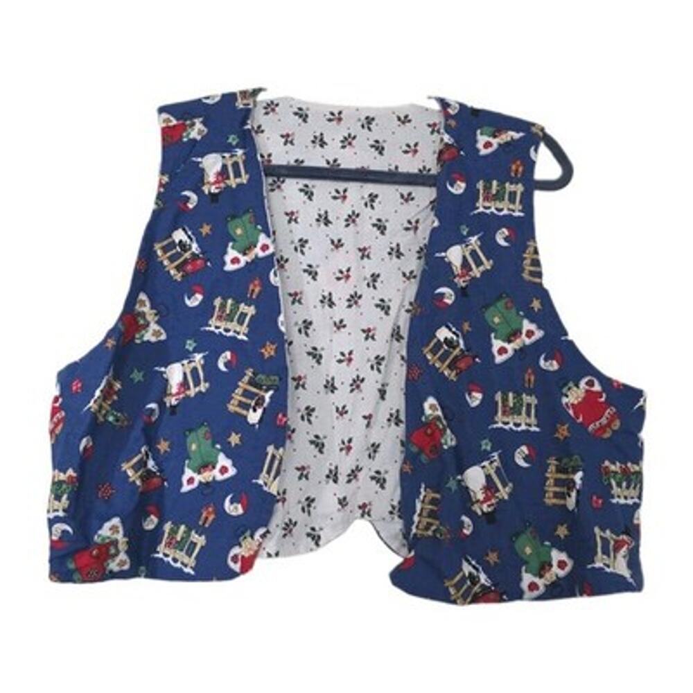 Vintage Artsy Christmas Vest Womens M Reversible Teacher 90s Grandmacore Cottage